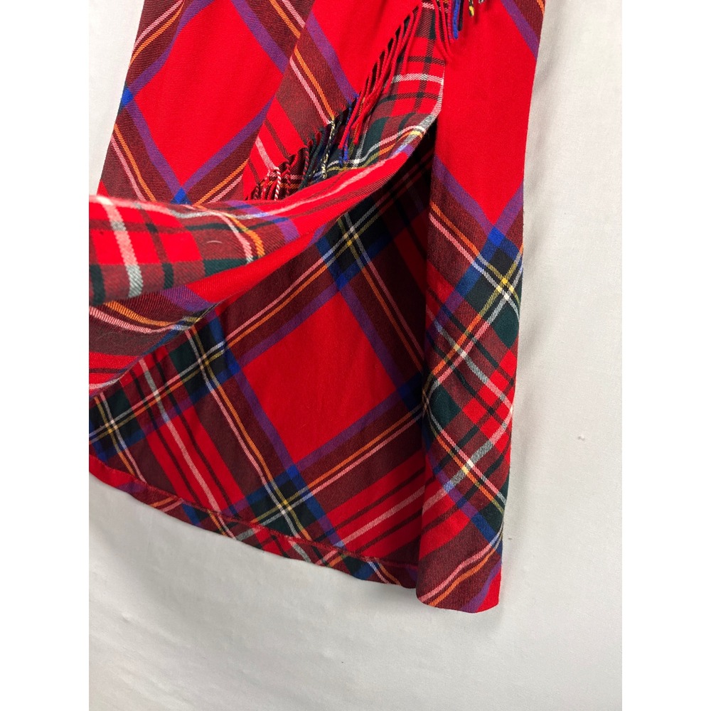 LRL Ralph Lauren Maxi Skirt Womens 8 Red Plaid 100% Wool Fringed Wrap Style - Picture 2 of 8